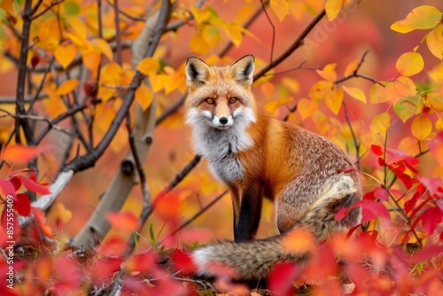 red fox in autumn foliage