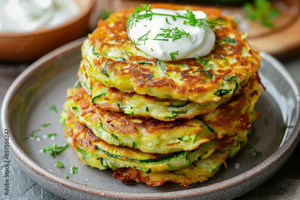zucchini fritters with fresh cream topping zucchini fritters with fresh cream topping