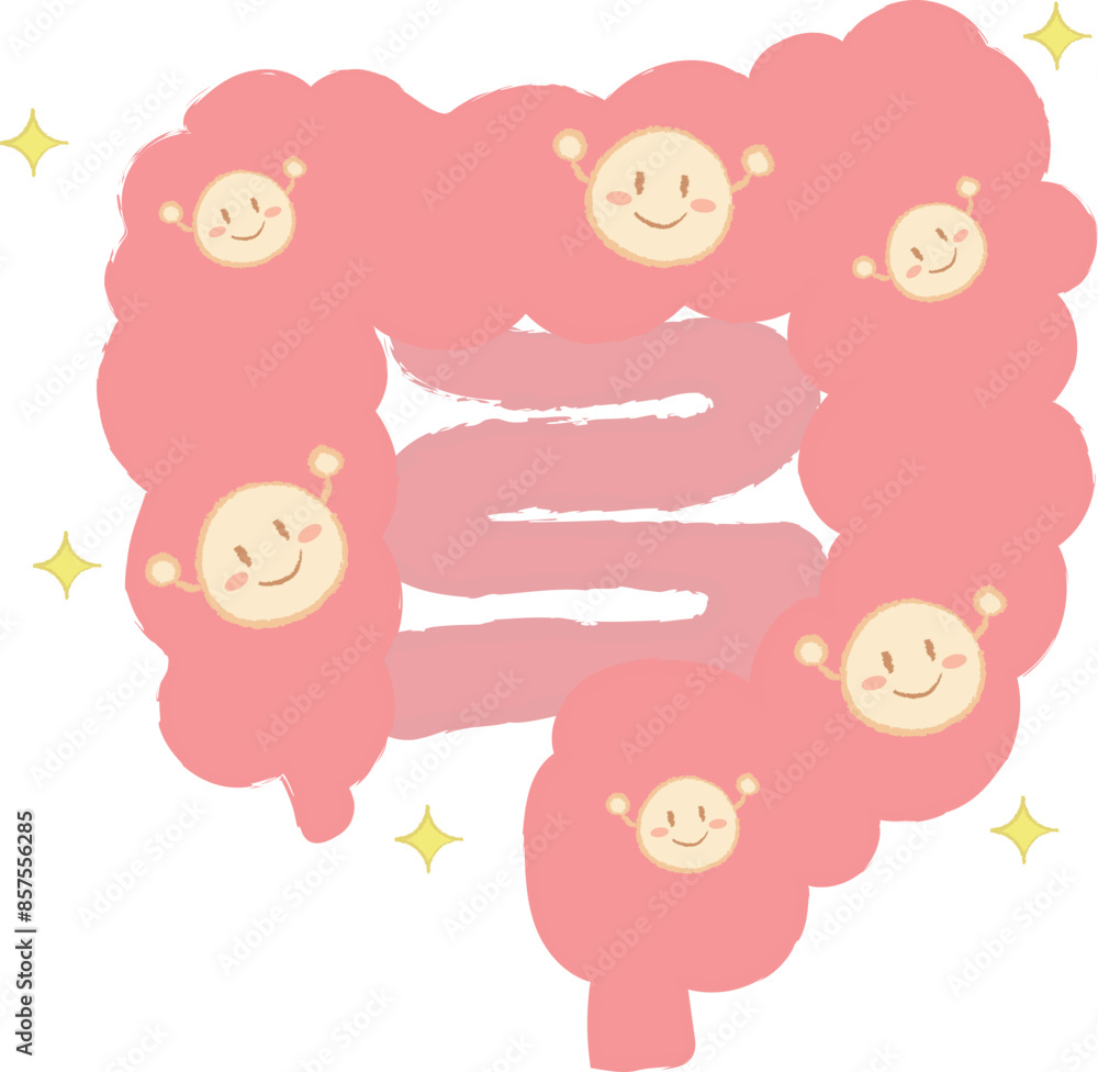 善玉菌のいる健康な腸 手書き風 善玉菌のいる健康な腸 手書き風