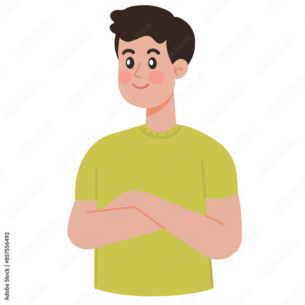 Vector happy man crosses his arms over his chest illustration
