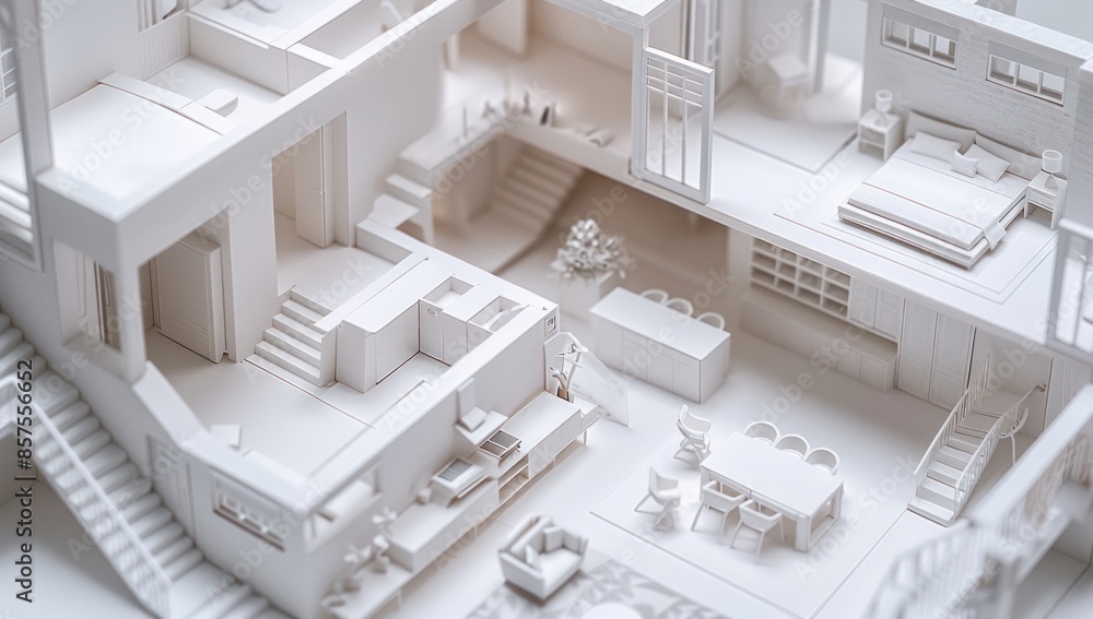 3D Render White Paper Model of a Modern Home 3D Render White Paper Model of a Modern Home