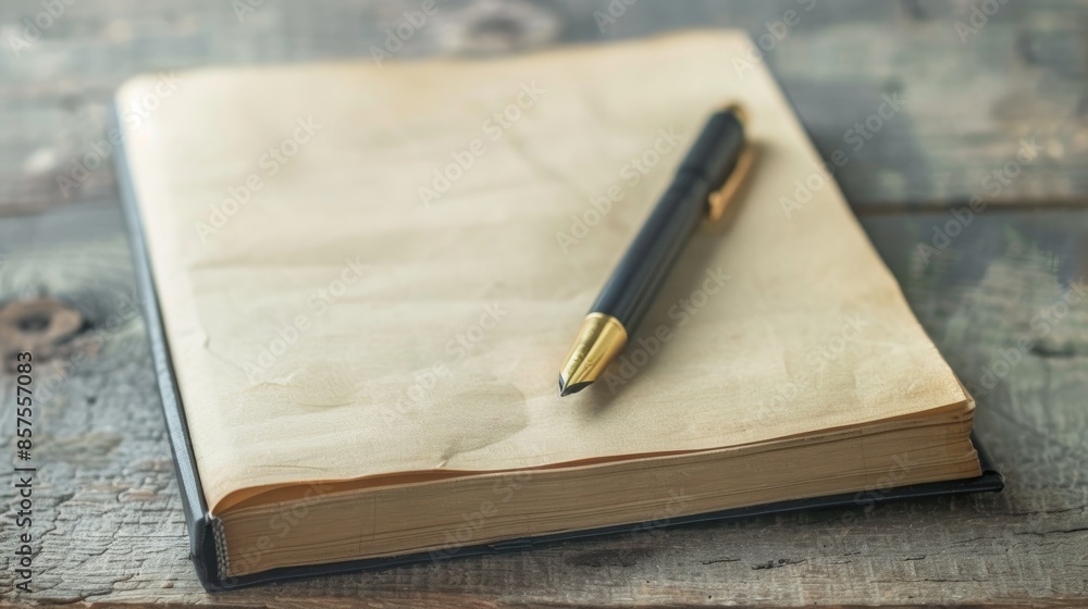 Notebook opened for tasks with pen and empty sheets Notebook opened for tasks with pen and empty sheets