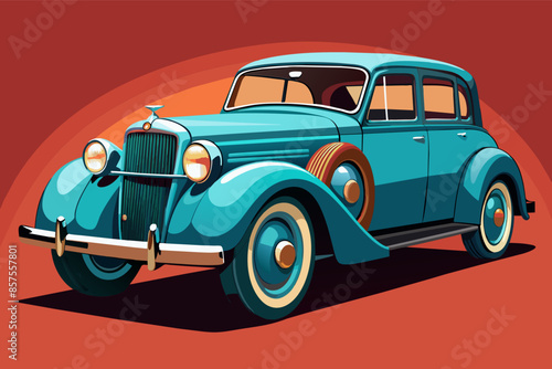 An old cartoon car with rust spots and big round headlights, parked in a whimsical setting.