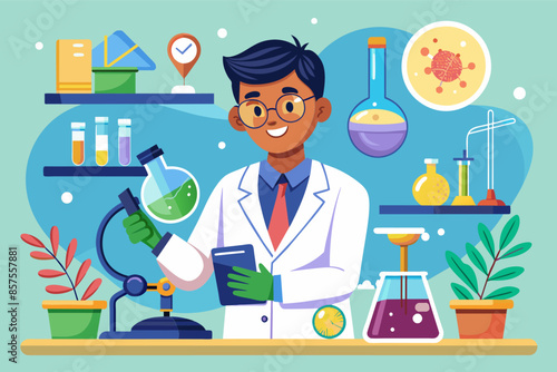 Scientist conducting chemistry experiment in lab.