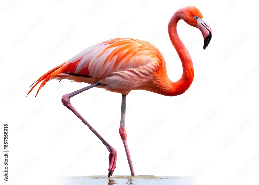 Obraz premium A beautiful flamingo isolated on a white background. this image is perfect for use in marketing materials, website design, and other creative projects.