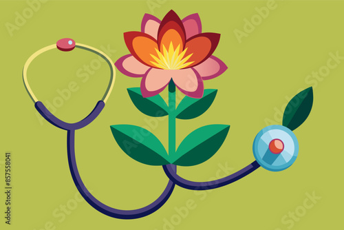 A stethoscope next to a flower, symbolizing healthcare and nature.