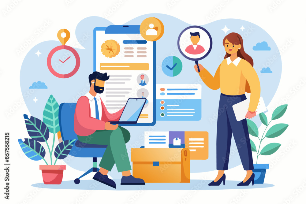 Two people sitting at a desk, one working on a laptop and the other on a tablet. Two people sitting at a desk, one working on a laptop and the other on a tablet.