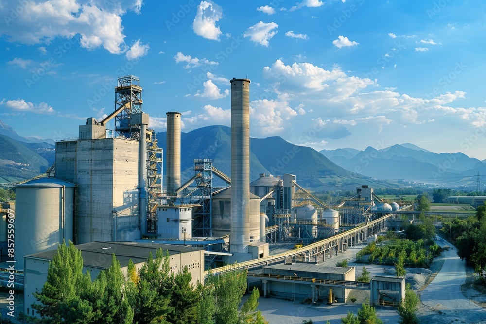 Industrial plant building under blue sky. Industrial plant building under blue sky.