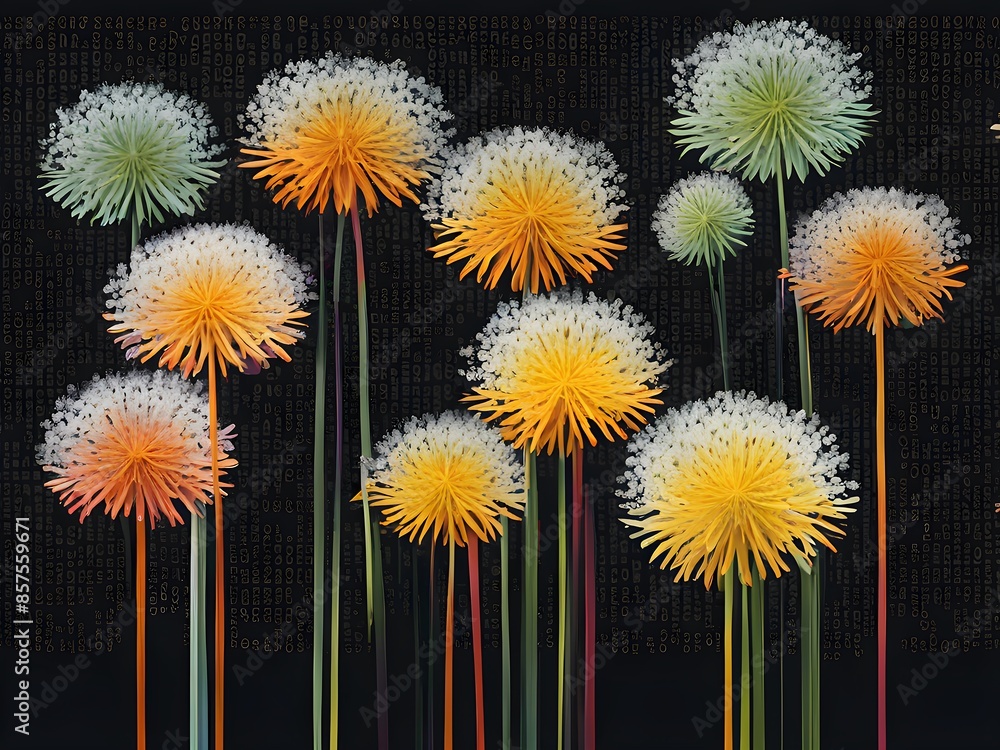 Obraz premium dandelions on black background