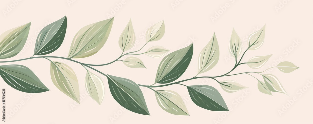 Fototapeta premium Green leaves branch on a white background.