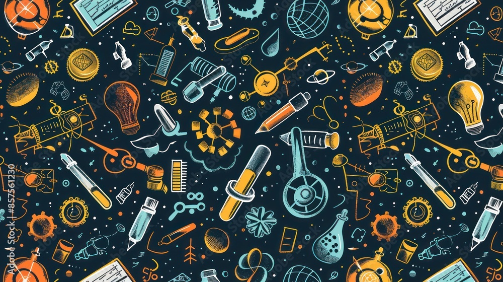 STEM background illustration science technology engineering mathematics in hand drawn style STEM background illustration science technology engineering mathematics in hand drawn style