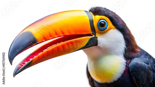 A Colorful Toucan With A Large Yellow, Orange, And Red Beak Looking At You With Its Bright Blue Eyes.