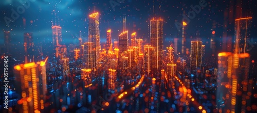 Wallpaper Mural 3D realistic Futuristic Cityscape with Glowing Lights Torontodigital.ca