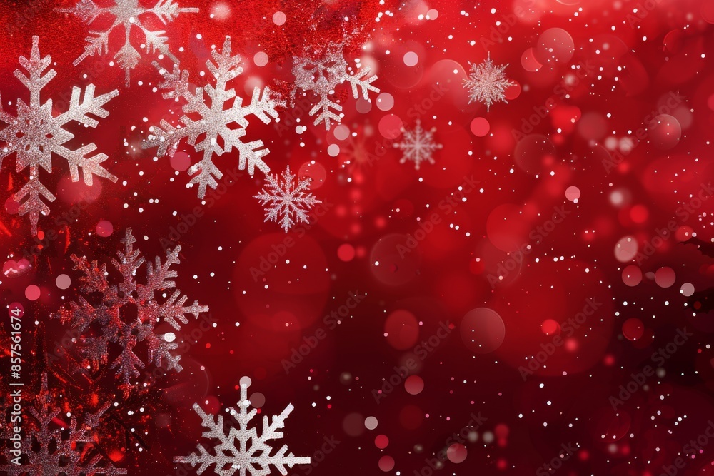 Winter background with glowing snowflakes on a red background Winter background with glowing snowflakes on a red background