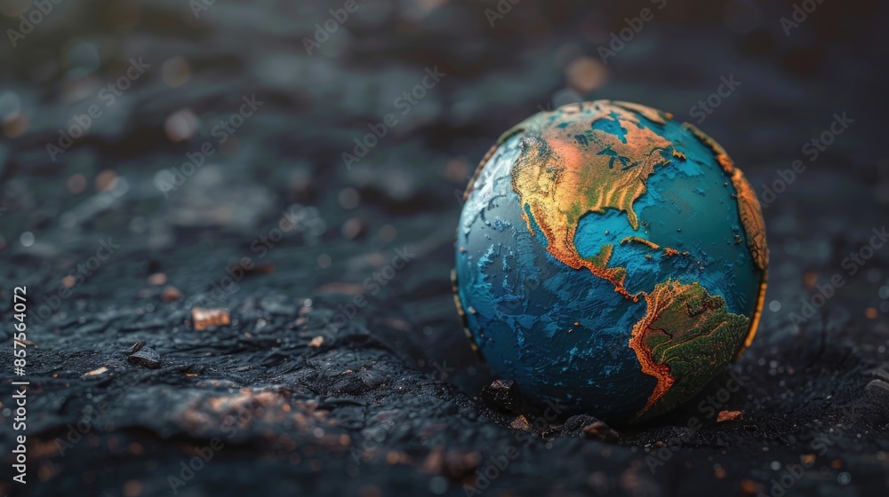 Abstract globe symbolizing climate change on dark backdrop with empty area Abstract globe symbolizing climate change on dark backdrop with empty area
