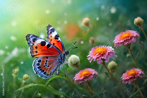 beautifull butterfly on flower in nature landscape background
