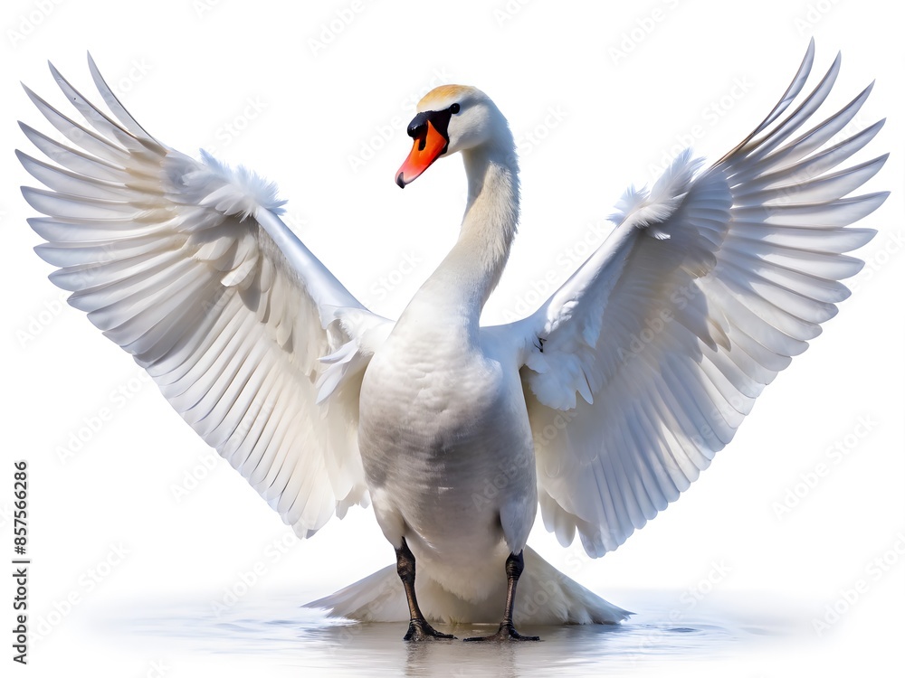 Obraz premium A Majestic Swan With Its Wings Spread Wide, Isolated On A White Background.