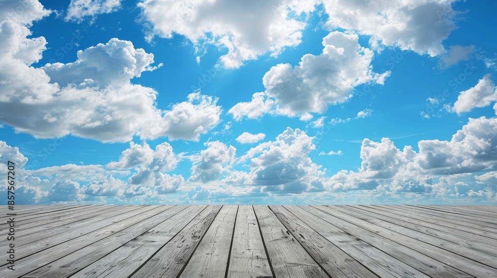 Floor planks protrude upwards on a cloudy blue abstract background. Floor planks protrude upwards on a cloudy blue abstract background.
