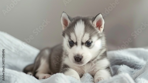 Husky Puppy on a Soft Blanket © We3 Animal