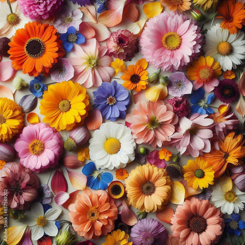 a collection of petals from various kinds of colorful flowers