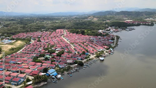 The aerial view of Mengkabong Village in the Sabah state of Borneo, Malaysia photo