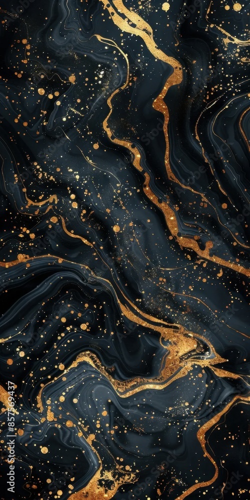 Abstract dark blue and black marbled texture with flowing golden lines and splatters, creating a luxurious, cosmic, and elegant visual effect. Abstract dark blue and black marbled texture with flowing golden lines and splatters, creating a luxurious, cosmic, and elegant visual effect.