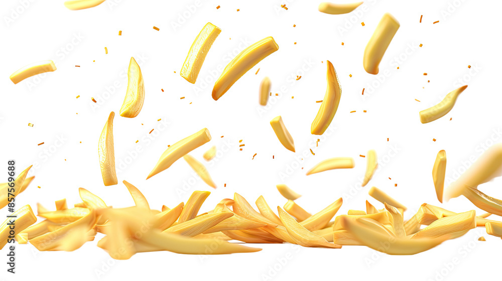 Fototapeta premium French fries flying on a transparent background