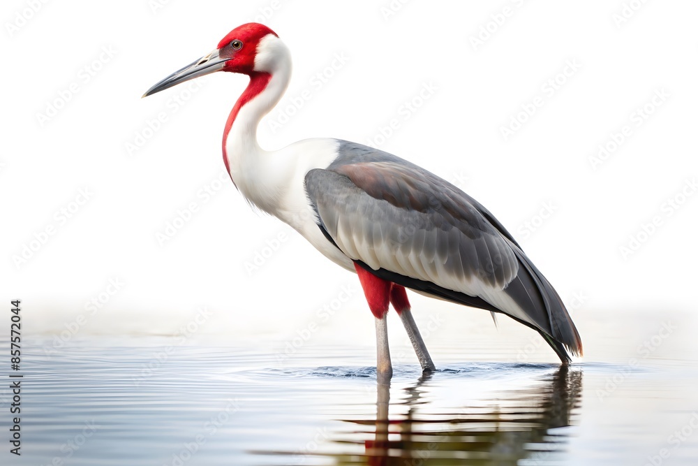 Fototapeta premium The majestic sarus crane, also known as the indian crane, is a tall, elegant bird found in wetlands and grasslands of south asia and southeast asia.