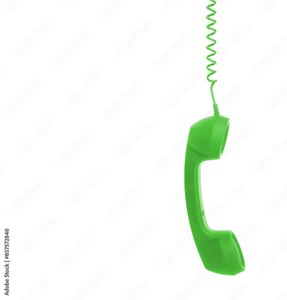 Green telephone handset with cord isolated on white Green telephone handset with cord isolated on white