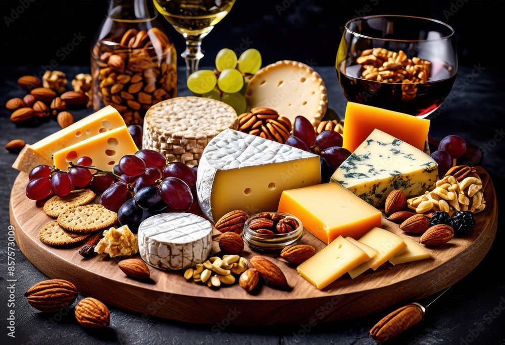 elegant gourmet cheese platter assorted crackers nuts display, arrangement, cheeses, variety, selection, visually, appealing, sophisticated, presentation, curated elegant gourmet cheese platter assorted crackers nuts display, arrangement, cheeses, variety, selection, visually, appealing, sophisticated, presentation, curated
