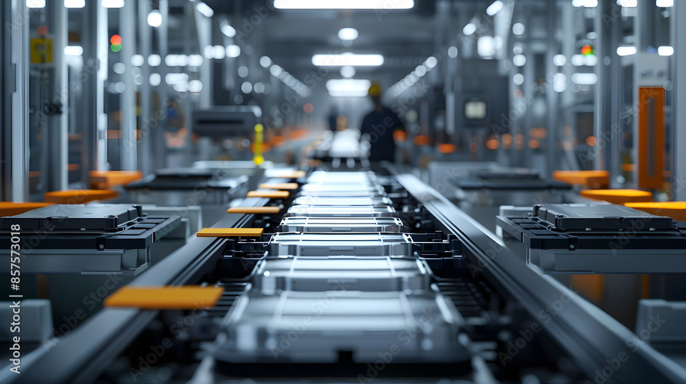 Naklejka premium Pracownik Fabryki: Linia Produkcji Baterii w Zakładzie Produkującym Baterie Sodowe