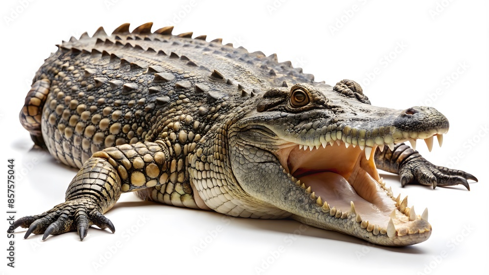 Fototapeta premium A Large Crocodile With Its Mouth Wide Open, Exposing It'S Sharp White Teeth.