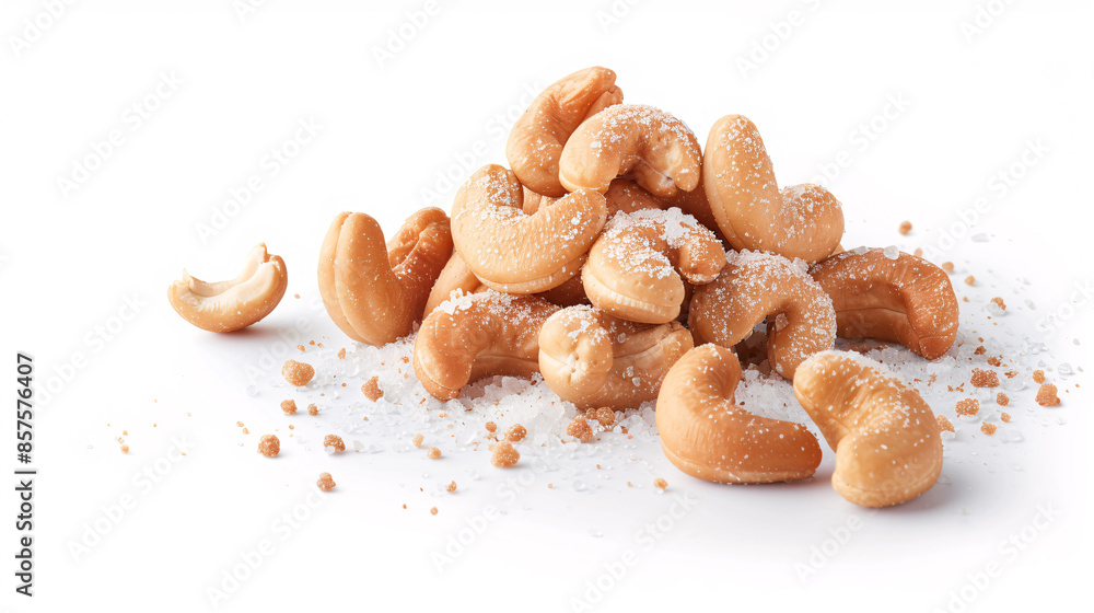 A pile of roasted cashew nuts isolated on a white background. A pile of roasted cashew nuts isolated on a white background.