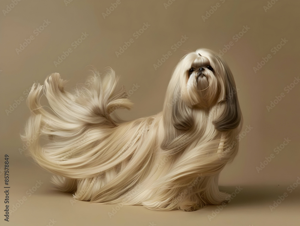 A Lhasa Apso with a long, flowing coat A Lhasa Apso with a long, flowing coat
