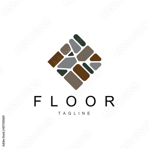Floor Logo Design for Home Ceramic Decoration with Minimalist Abstract Shapes, Vector Templet Illustration