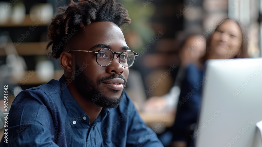 Collaborative Workplace: Diverse Male Employees Presenting Online Project to Team Leader Collaborative Workplace: Diverse Male Employees Presenting Online Project to Team Leader