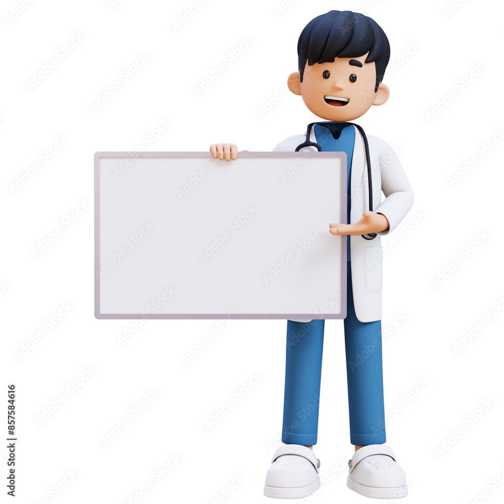 3D Doctor Character Holding Empty Placard. Suitable for Medical content 3D Doctor Character Holding Empty Placard. Suitable for Medical content