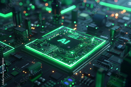 Artificial Intelligence Computer Chip Semiconductor, Green AI Machine Learning Hardware Concept