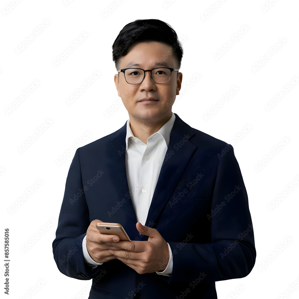 BussinessMan han hold a mobile on white background BussinessMan han hold a mobile on white background