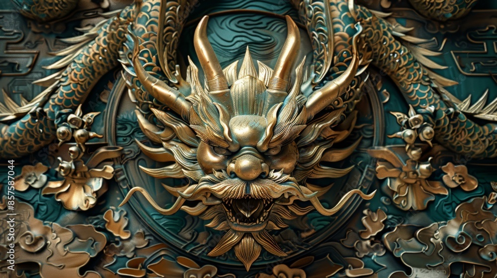 Intricate Gold Dragon Sculpture, Generative AI Intricate Gold Dragon Sculpture, Generative AI