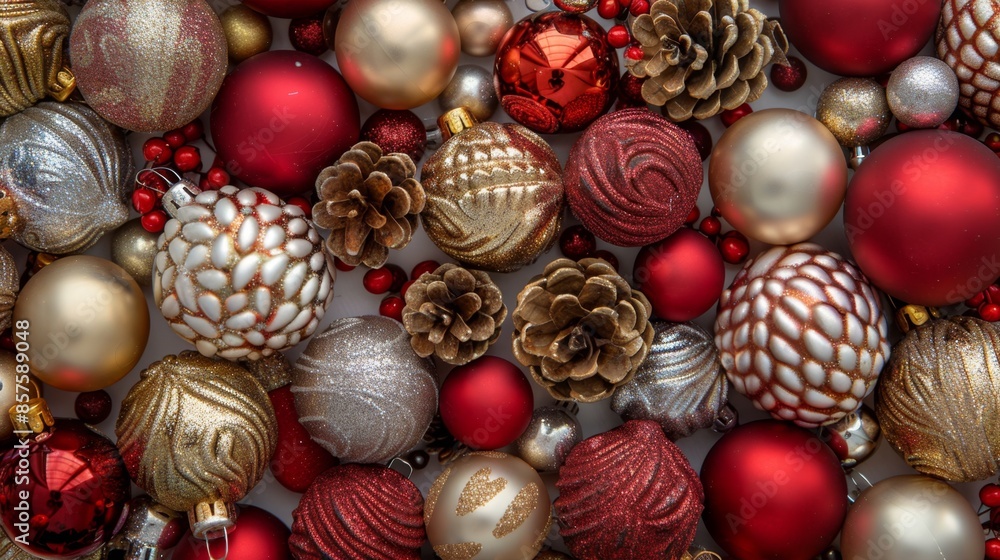 Festive Christmas Ornaments and Pinecones - Generative AI Festive Christmas Ornaments and Pinecones - Generative AI