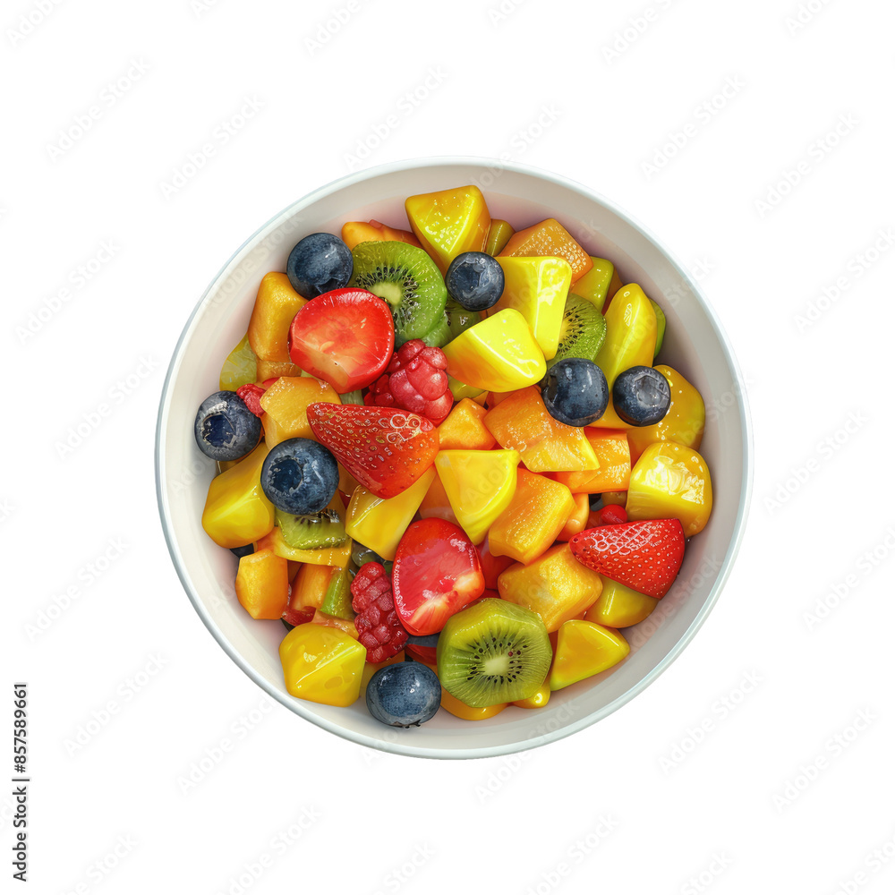 Top view of a bowl of fresh fruit salad on a transparent background Top view of a bowl of fresh fruit salad on a transparent background