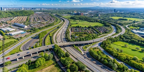 Aerial view of Manchester M60 Ring Road , cityscape, traffic, transportation, highway, infrastructure, urban, car, vehicles photo