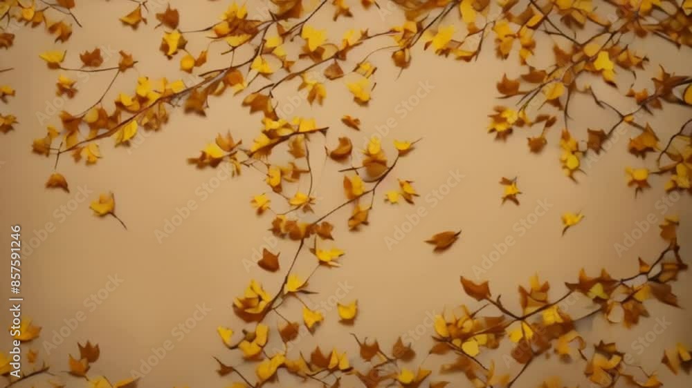 Autumn leaf on beige yellow background, motion Autumn leaf on beige yellow background, motion