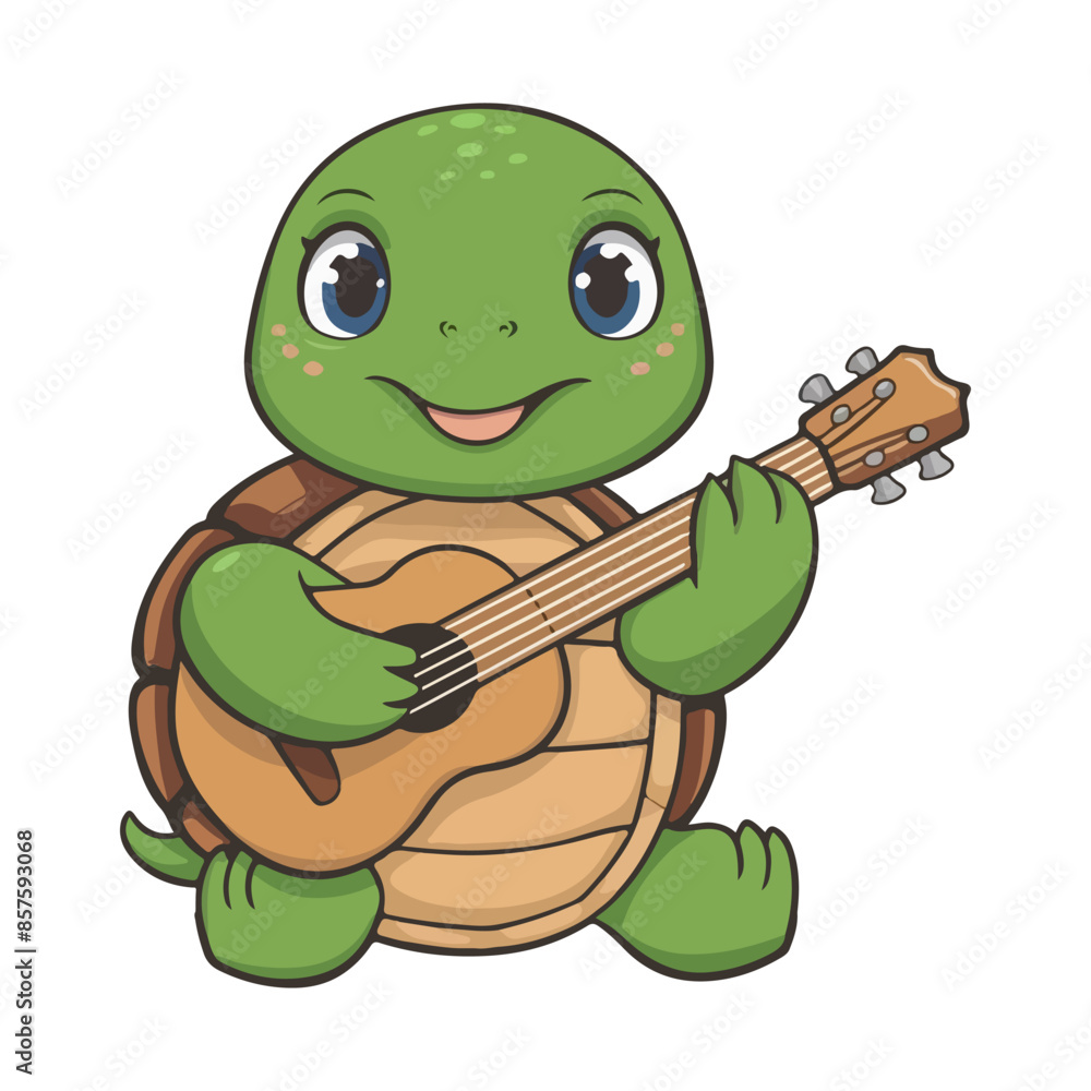 Obraz premium cute turtle vector illustration playing guitar