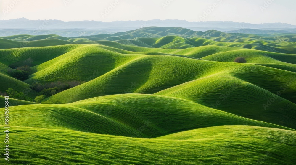 A large, lush green field with a few trees in the background A large, lush green field with a few trees in the background