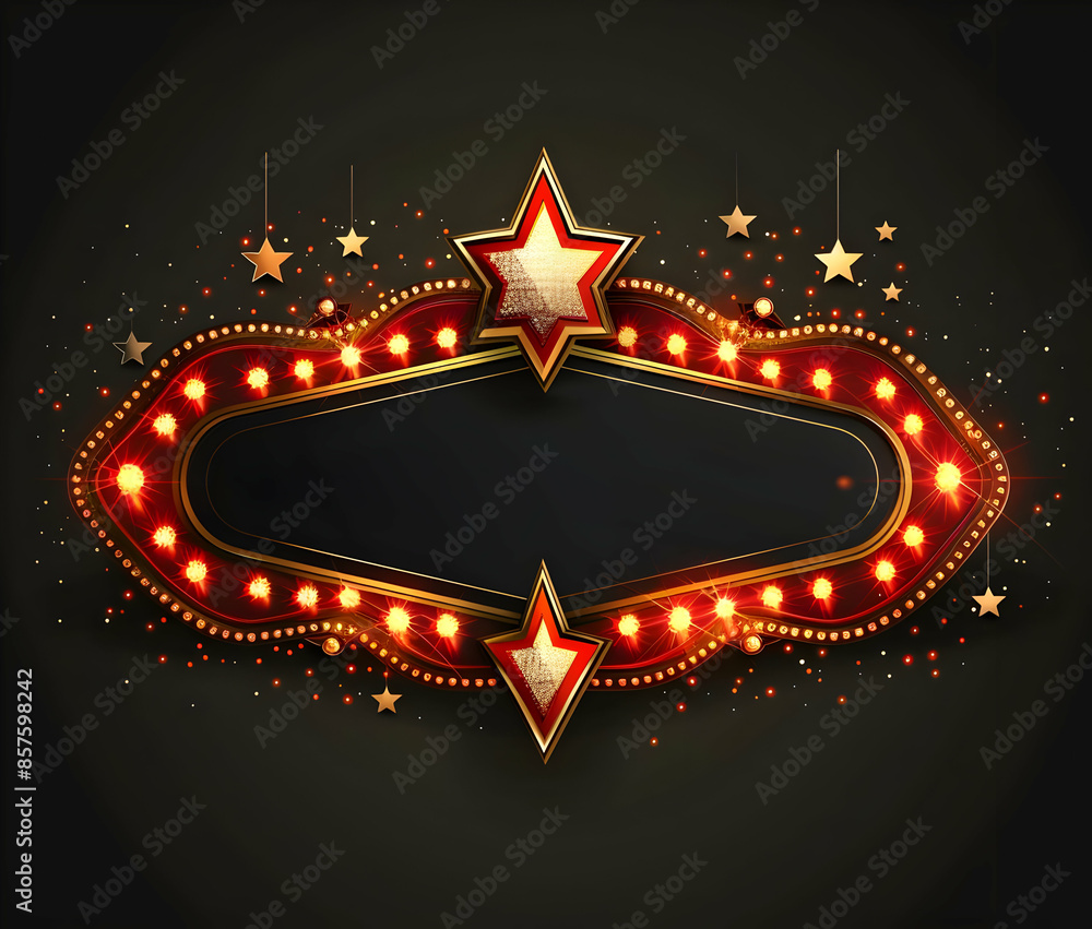 Fototapeta premium A glowing retro sign with two stars and blank space for text. Perfect for celebration, event or entertainment theme.