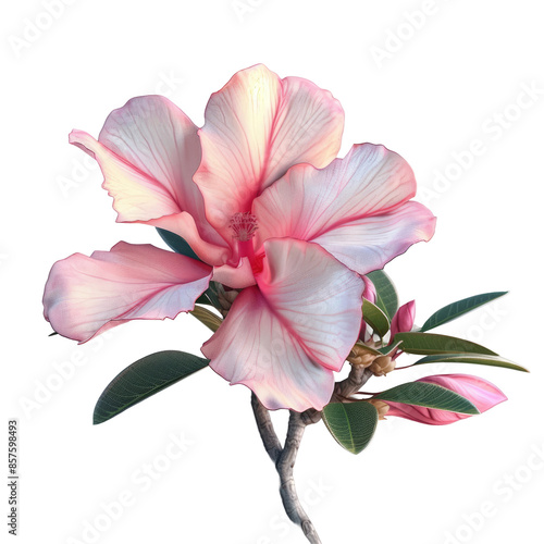 Close-up image of a pink Adenium flower with a desert rose on a plain transparent background.
