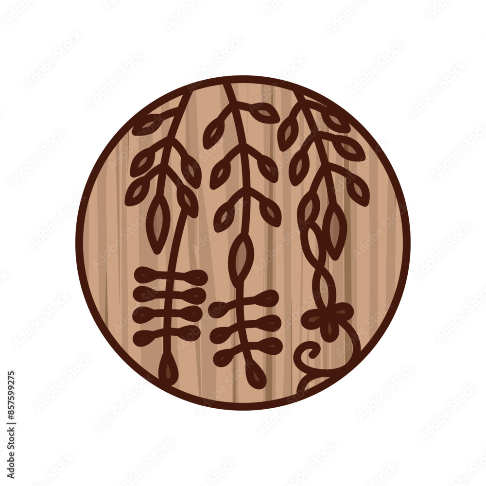 Fototapeta premium 木彫り風円形ミニ花札 卯月 藤 4月 藤のカス