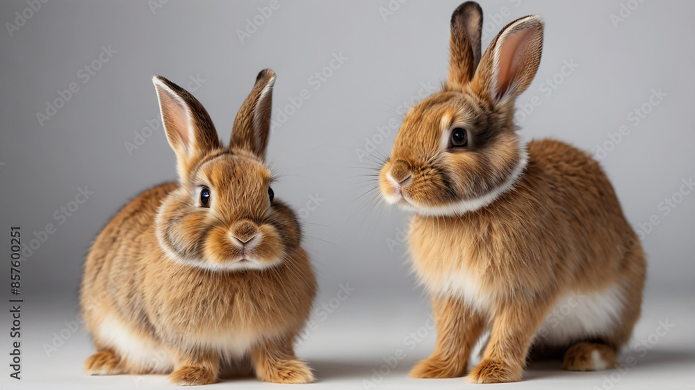 Fototapeta premium Close-up studio portrait of adorable rabbit isolated on white background, ai generated images